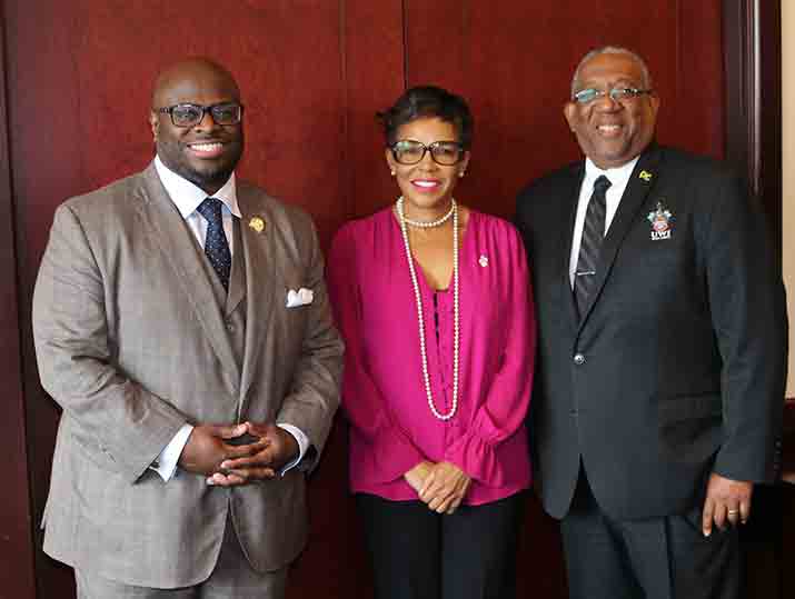 Chair of US President Joe Biden’s Board of Advisors on  Historically Black Colleges and Universities and President of Delaware State University, Dr. Tony Allen; Jamaica’s Ambassador to the United States Audrey Marks; and Pro-Vice-Chancellor and Principal of the UWI Mona Campus in Kingston, Professor Dale Webber,