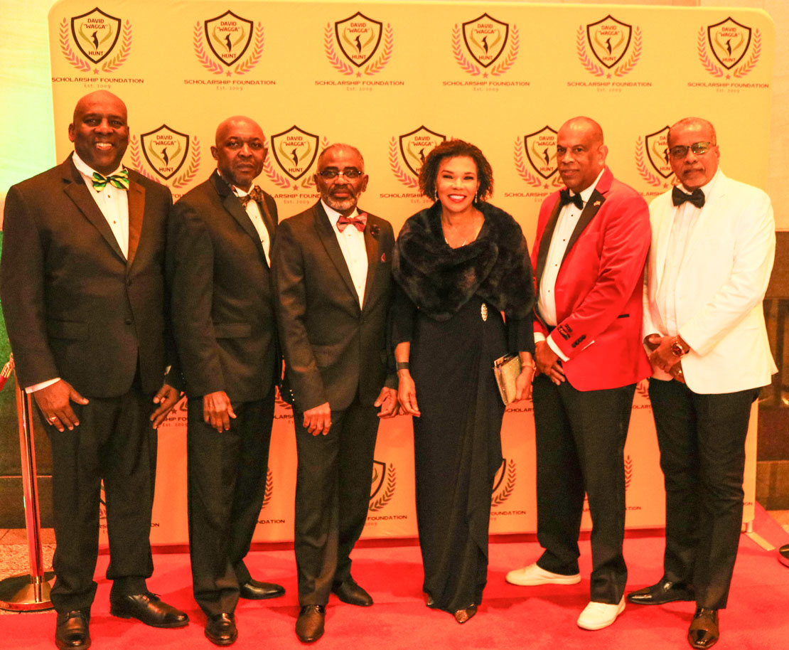 Jamaica’s Ambassador to the United States Audrey Marks center is flanked by members of the Washington based David Wagga Hunt Foundation L-R Garth Pottinger, Loxley O’Conner, Lloyd Anderson, Christopher Hunt, Chairman of the David Wagga Hunt foundation and Arnold Dullo McDonald at the foundation’s tenth annual Gala over the weekend at the National Education Association’s   (PHOTO Derrick Scott)