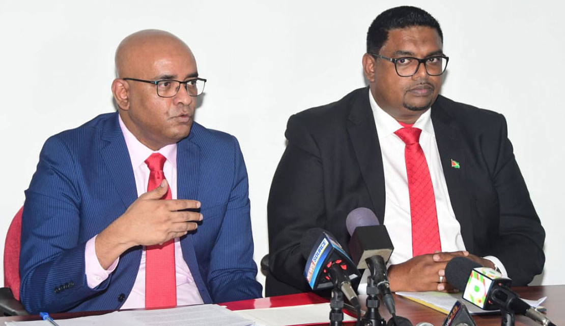 Vice President Bharrat Jagdeo (left) and President Mohamed Irfaan Aliu