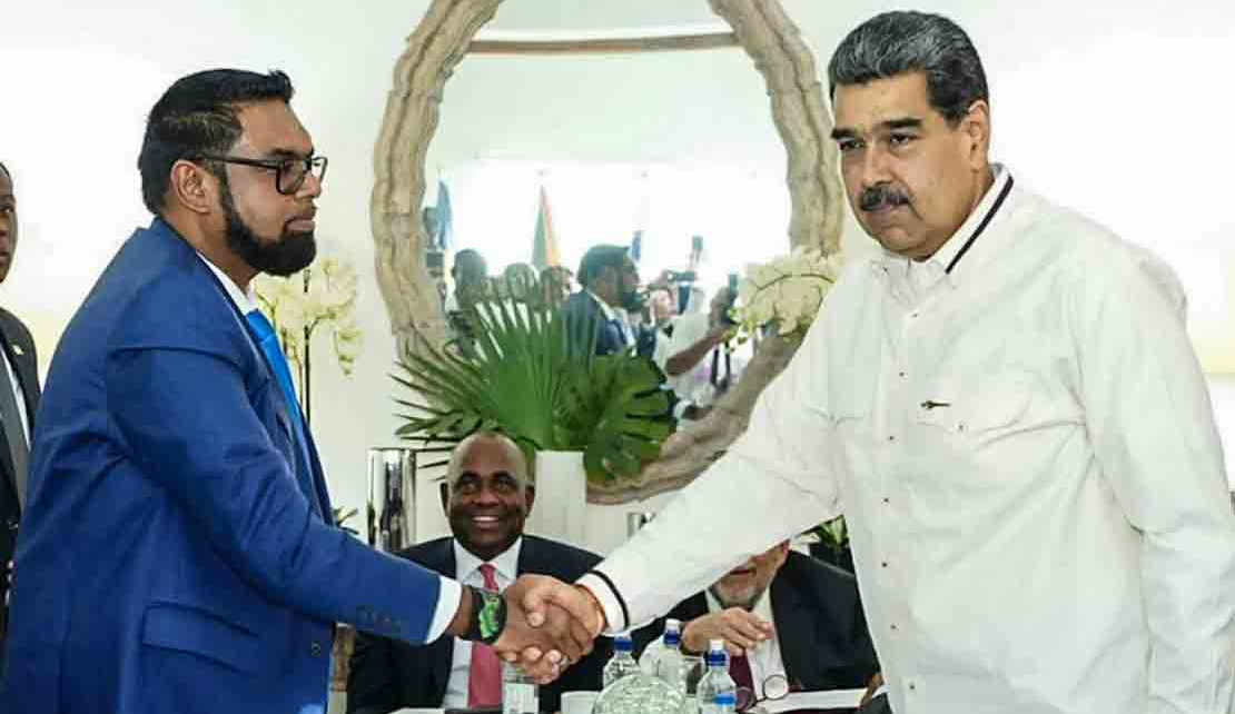 The Presidents of Guyana, and Venezuela, Dr Irfaan Ali and Nicolas Maduro shook hands on the agreement arrived at in the Declaration of Argyle, in recognition of  the venue in St. Vincent and the Grenadines which hosted the talks, 