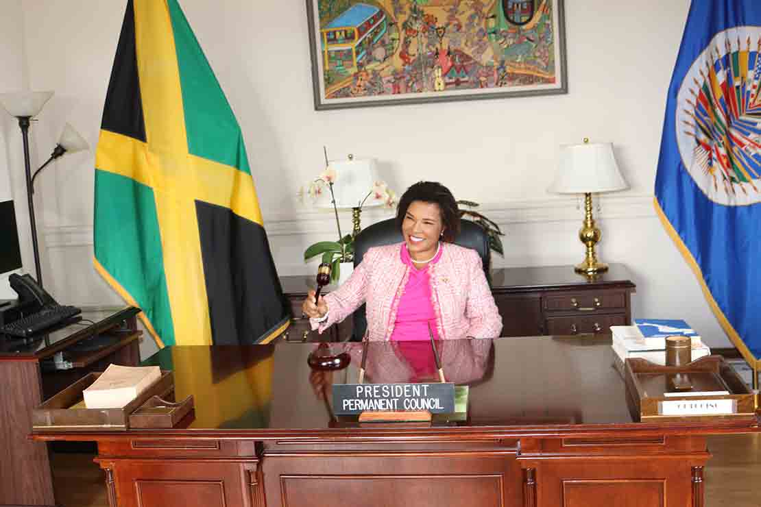 Newly Installed Chair of the Permanent Council of the Organization of American States Her Excellency Audrey Marks takes the Chair at the Permanent Council following her installation on Monday July 17 2023 | Photos by Derrick Scott. 