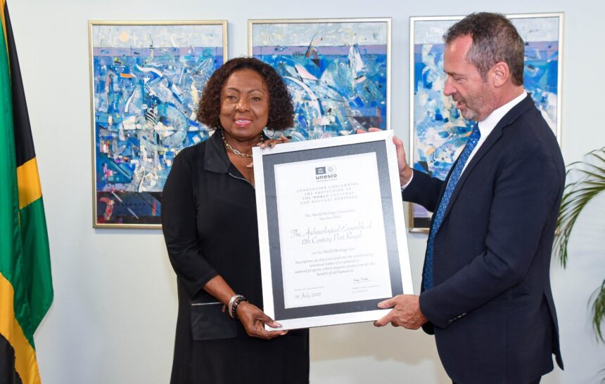 Jamaica’s Culture Minister Olivia Grange reported on June 25 that she received the Certificate of Inscription classifying Port Royal as a World Heritage Site from  the Regional Director and Representative of the UNESCO Cluster Office of the Caribbean, Eric Falt.