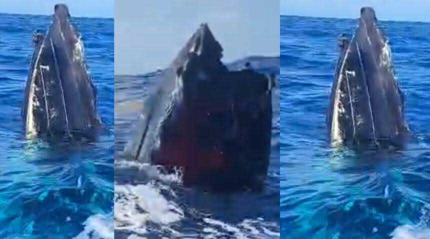 Remnants of the alleged drug boat blown up in a lethal strike by the U.S. military last week surfaced off Canouan on Saturday [Photo credit : St Vincent Times]