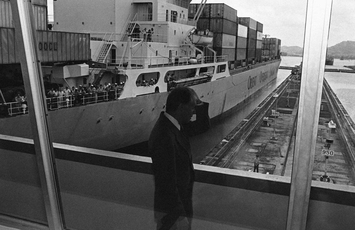 President Jimmy Carter views the Panama Canal in the Miraflores Locks in the Canal Zone on June 17, 1978. Carter signed the final treates giving control of the Canal to Panama in 2000. (AP file photo)