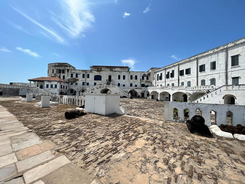 This Castle stands as a poignant reminder of man's inhumanity in his pursuit of the profit motive. This was supremely manifested in the severity and wickedness of the transatlantic slave trade, the primary investors of which were the Kings and queens of Europe and Britain. The remains of those who died at Cape Coast Castle during its time as a slave trading post are buried in the dungeons and walls of the castle. It is believed that the mangled bodies of thousands of souls were unceremoniously buried  here in unmarked graves. This tour is a humbling and enlightening experience. It invites introspection and a realization of the depths of the enduring capacity of the human spirit, in the face of unimaginable adversity. 