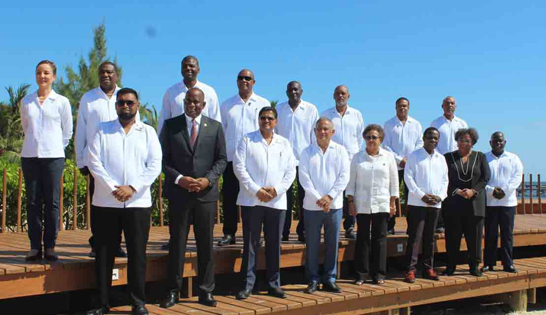 Heads of State and delegations to the 33rd CARICOM Summit pose for a family photo in the glorious sunshine of San Pedro, 1 March 2022.