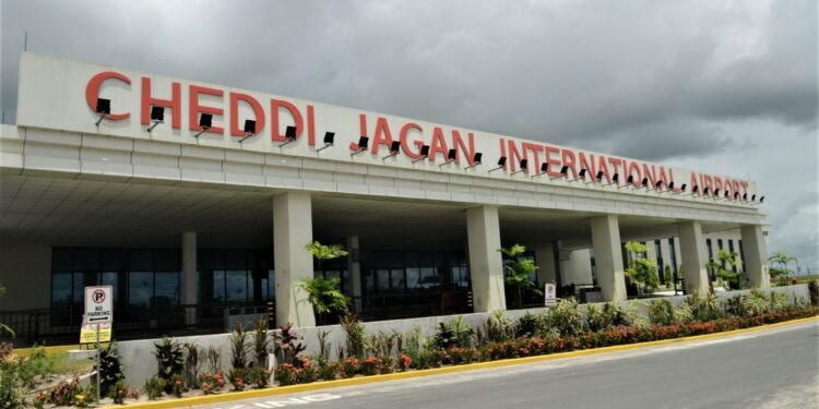 Frontal view of the updated Cheddi Jagan International Airport. 