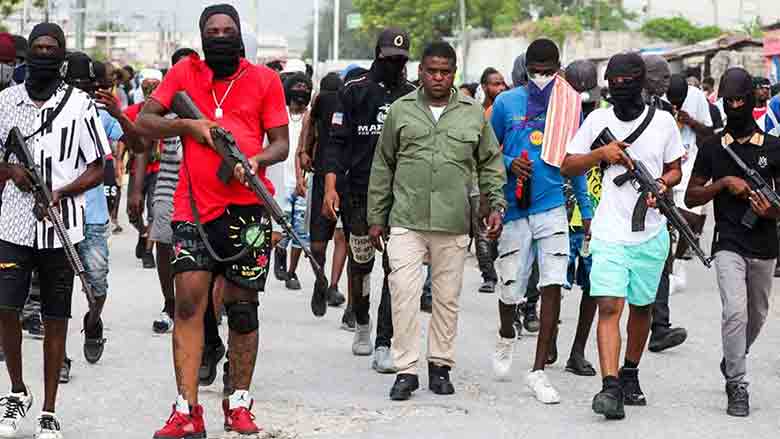 Jimmy Cherizier (in green shirt) also known as Barbeque, leader G-9 conglomerate of Gangs, said to be one of the most influential of gang leaders in Haiti.