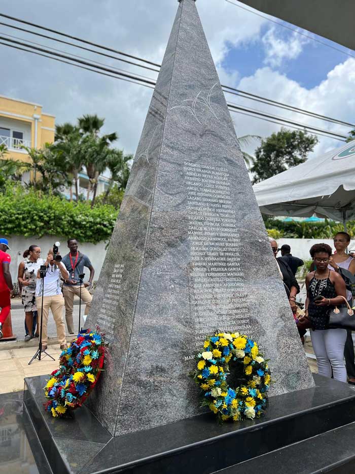 Monument to the 73 people who died in the Cubana airline tragedy in Barbados