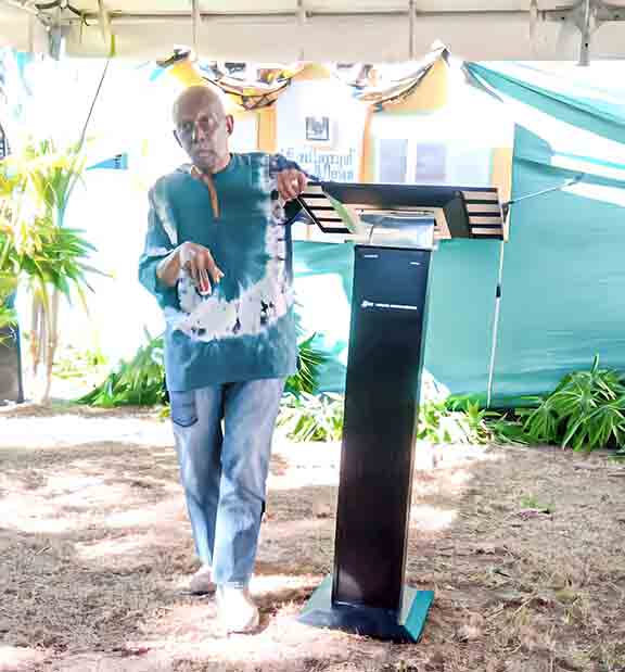 Former Prime Minister and Mayor Hamilton Green addressing the gathering at Cudjoe McPherson’s event held August 6, 2023