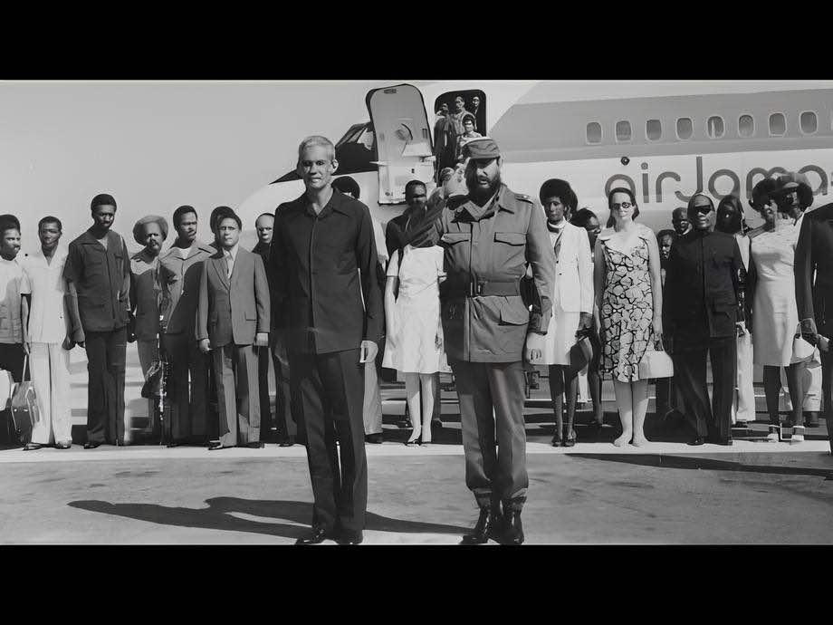 Michael Manley and Fidel Castro at the Jose Marti Airport in Havana, Cuba.