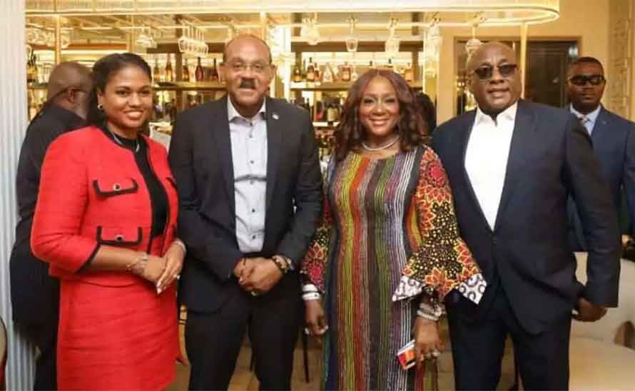 Prime Minister Gaston Browne and Minister Maria Browne with Air Peace CEO and wife at Business Forum with Air Peace, in 2024 (photo by Air Peace Social Media)