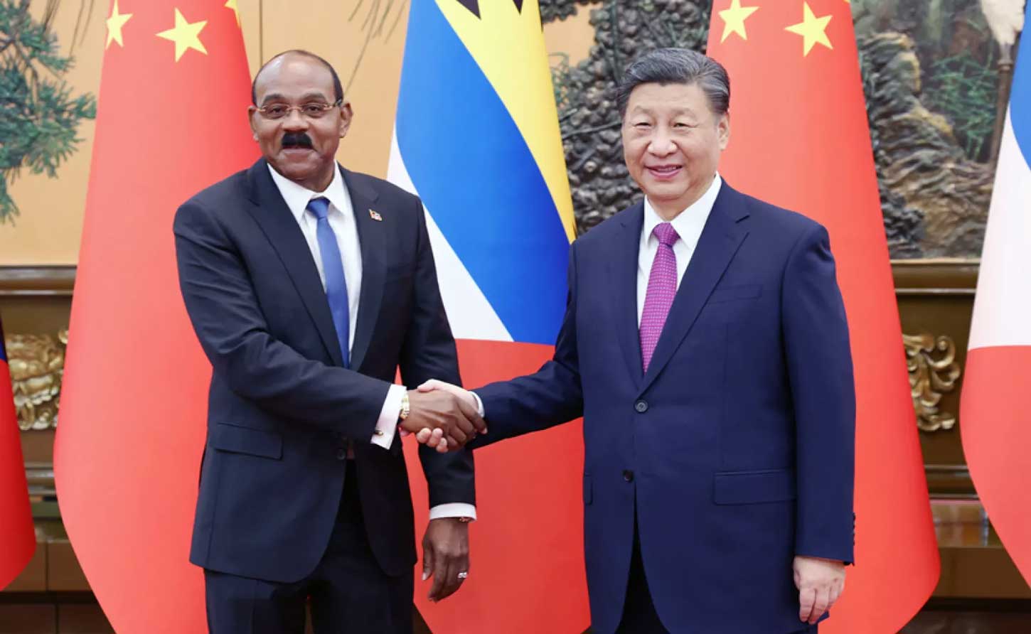 Prime Minister Gaston Browne of Antigua meets with Chinese leader Xi Jinping in Beijing, January 2024.