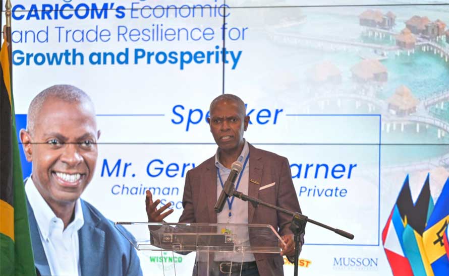 Chairman of the CARICOM Private Sector Organization (CPSO), Gervase Warner speaks at a Business Breakfast Forum at the Sandals Montego Bay Hotel in St. James on Tuesday (July 8).