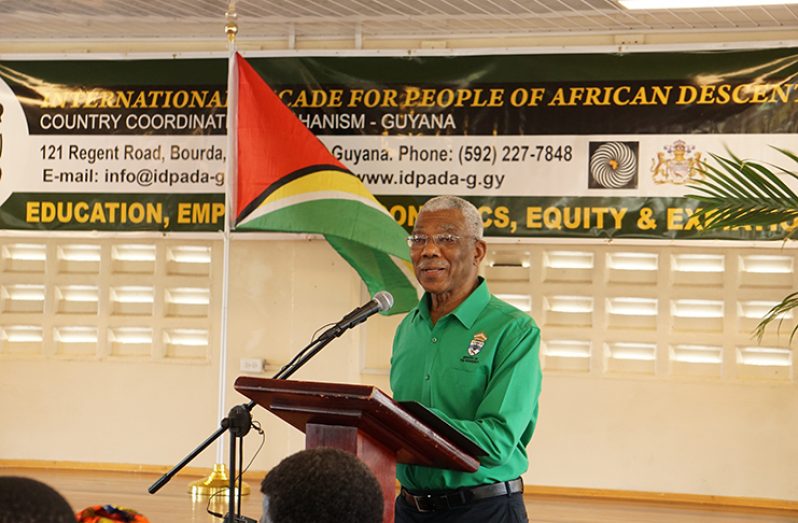 President David Granger addresses members of the International Decade for People of African Descent Assembly- Guyana (IDPADA-G) on Sept (Carl Croker photo) sept 2019