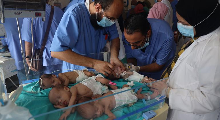 Babies undergoing treatment at Al-Shifa Hospital in Gaza before being relocated in the face of the relentless and indiscriminate bombing by Israel