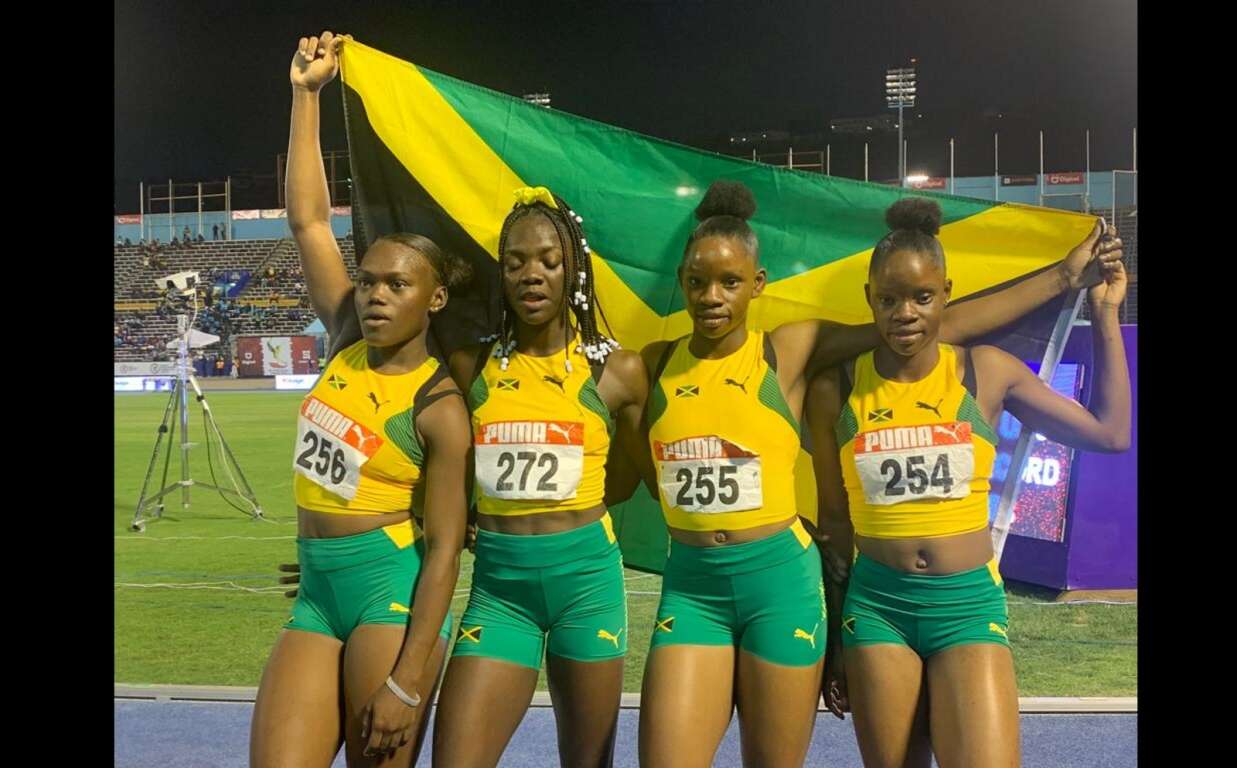 Jamaica’s girls U-20 4x100 team of Serena Cole, Tina Clayton, Brianna Lyston and Tia Clayton at the Carifta Games