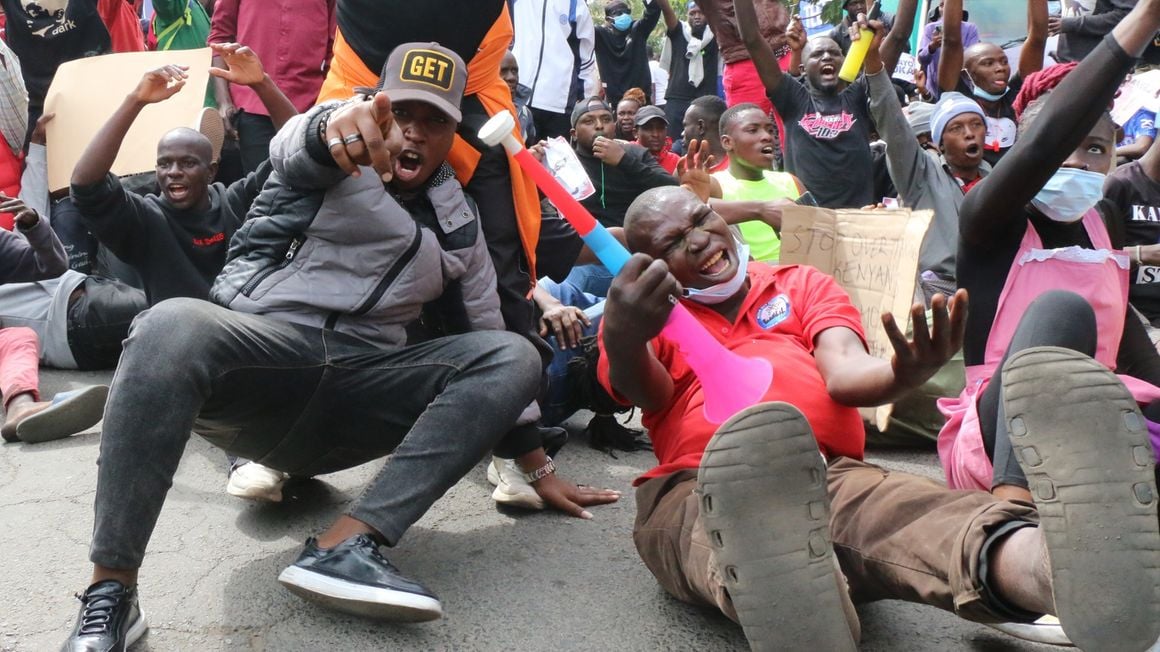 Youth hold peaceful protests along Kenyatta Avenue in Nakuru town. Boniface Mwangi | Nation Media Group