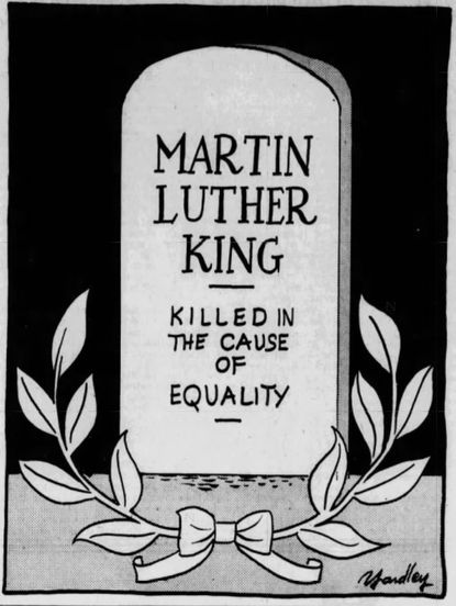 Baltimore Sun 1968 editorial cartoon, following the assassination of the Rev. Martin Luther King Jr. (The Baltimore Sun)