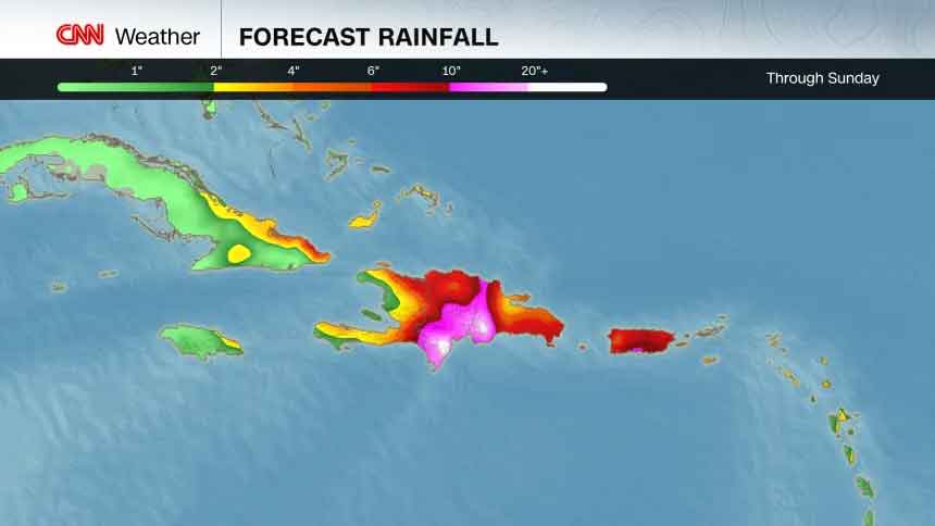 One forecast model shows Melissa dumping a dangerous amount of rain over portions of the Caribbean through the weekend. CNN Weather