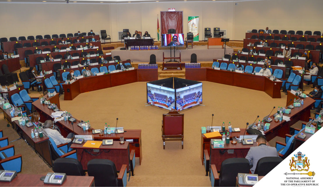 Guyana's National Assembly being held at the Arthur Chung Convention Centre sinc e the abandonment of the traditional parliament building which has been in a dilapidated condition.