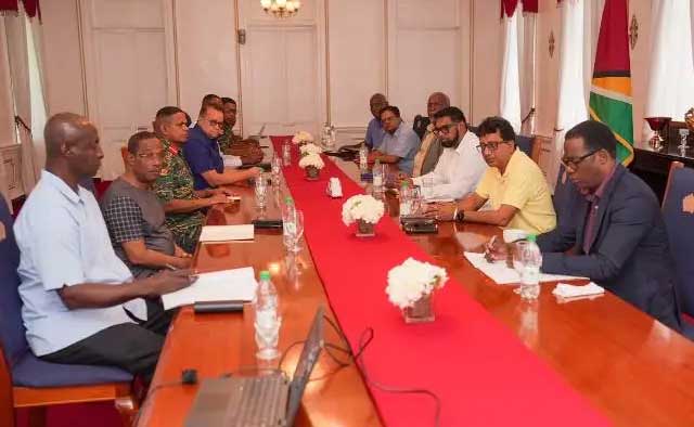 President Mohamed Irfaan Ali, meeting with Cabinet and Guyana Defense Force officials at his office on Saturday March 1, 2025.