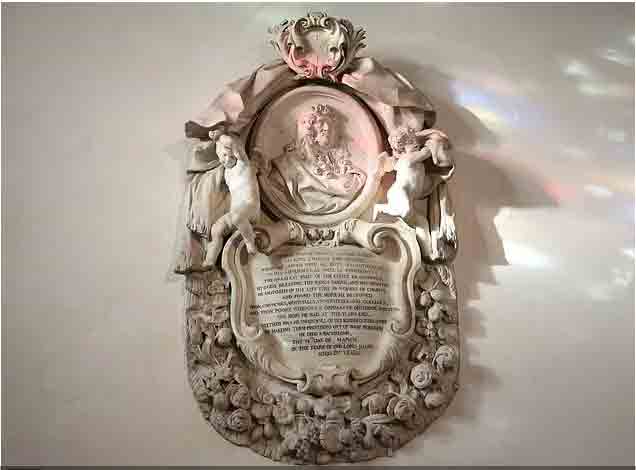 Memorial located in the Jesus college Chapel of University of Cambridge, in honour of its most significant benefactor, Tobias Rustat