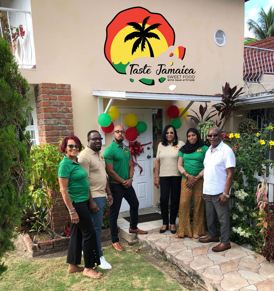 Taste Jamaica team at the recent launch of the Taste Jamaica Headquarters in Kingston.  From left June Deer, Marketing Executive/Agent; second left Creyos Batchelor, Logistics Manager; third left Ainsley S.J. Deer, CEO Taste Jamaica; First right Dr. Ainsley Deer, Advisor to Taste Jamaica; second right Simone Gordon, Sales and Procurement Manager; third right Claudette Chin, Advisor to Taste Jamaica