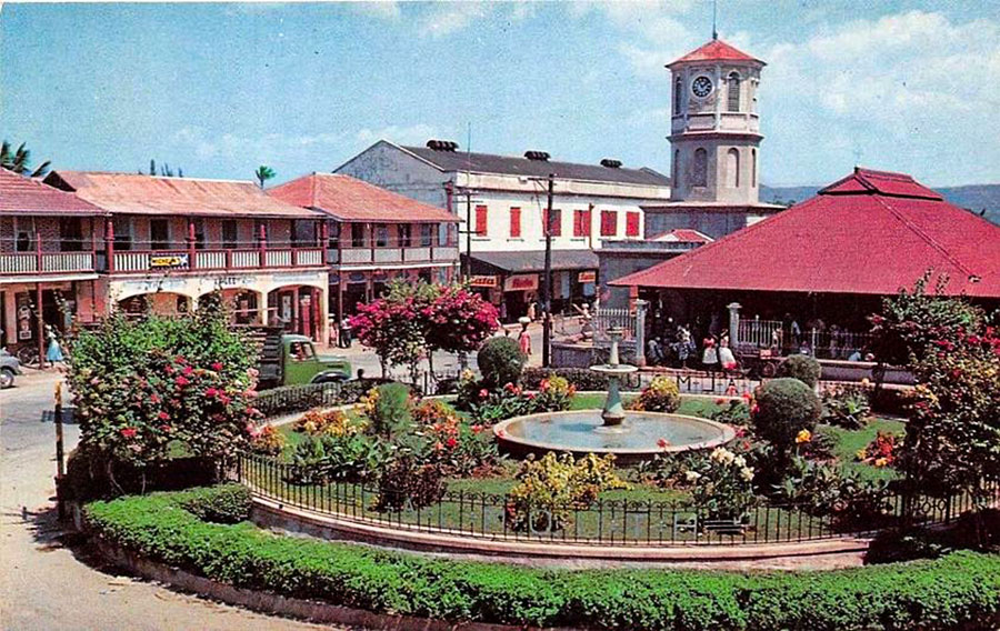 The historic fountain in Water Square that gave the people of Falmouth their first water supply in all its glory invintage Falmouth circa 1950.