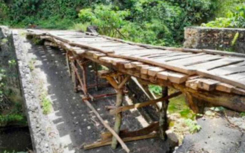 The temporary structure created by residents to replace the collapsed Woodsville Bridge, in East Hanover.The Bridge serves Merlene Ottey High School and Mayfield Falls attraction.